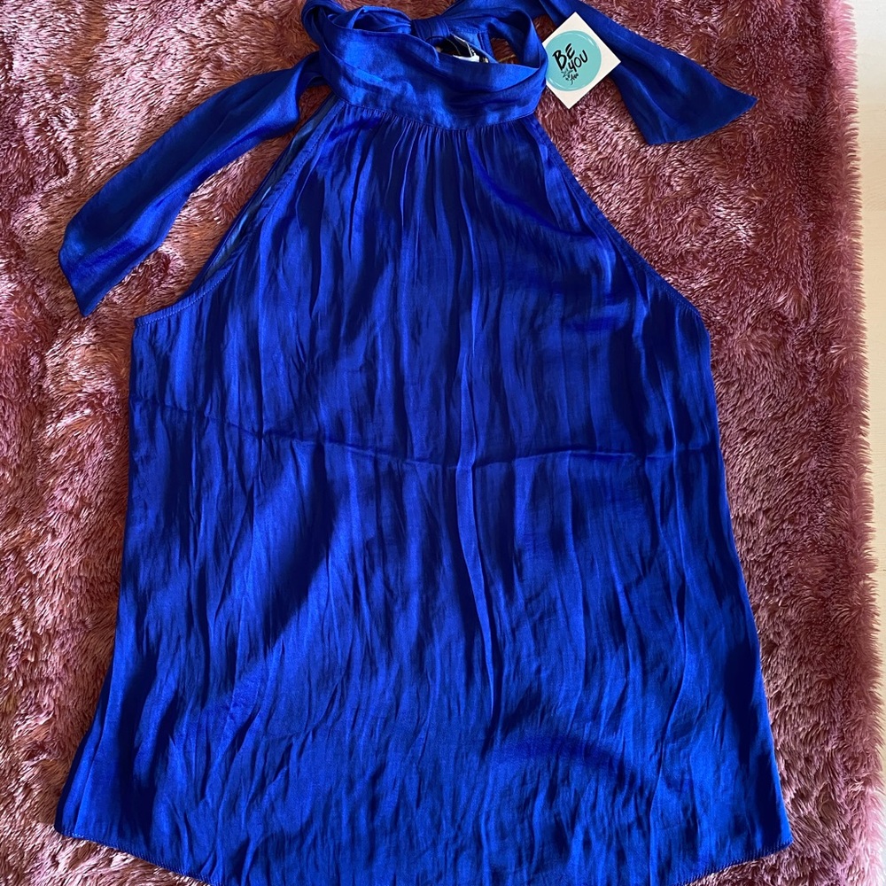 Blue High Neck Blouse